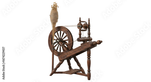 Antique wooden spinning wheel