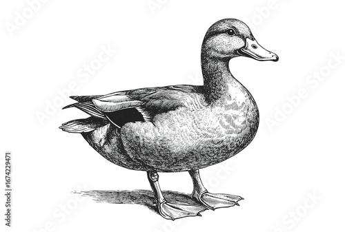 Duck, sketch. Vintage retro print, duck sketch ink pencil style drawing, linear drawing, engrave old school. Sketch artwork silhouette duck. Side view profile. Illustration