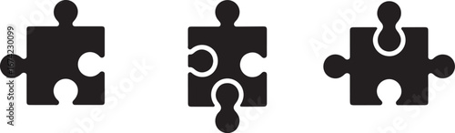 Black puzzle pieces connected and separate jigsaw connection