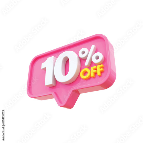 3d rendering of a pink speech bubble with 10% off discount and sale promotion vector