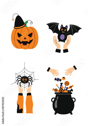 Spooky halloween characters and festive decorations for a terrifying celebration