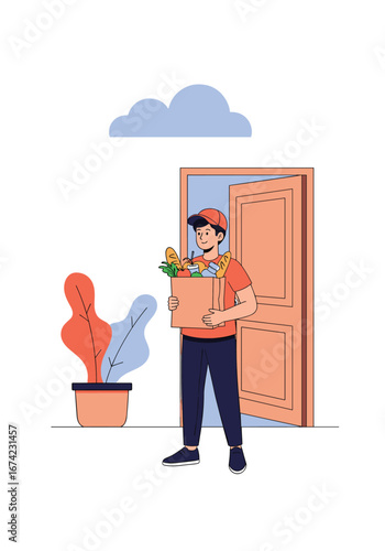 Dedicated delivery driver bringing groceries and packages to your doorstep with a friendly smile