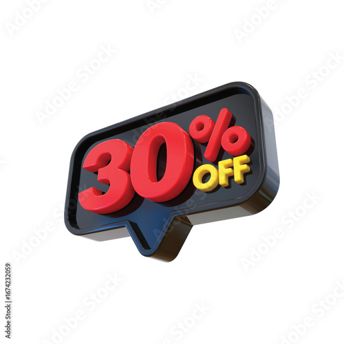 Bold 30 percent off sale discount tag with red numbers and yellow off text vector