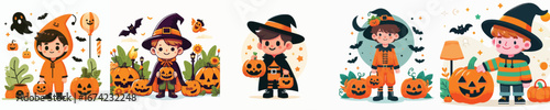 vector of a boy with pumpkin costume