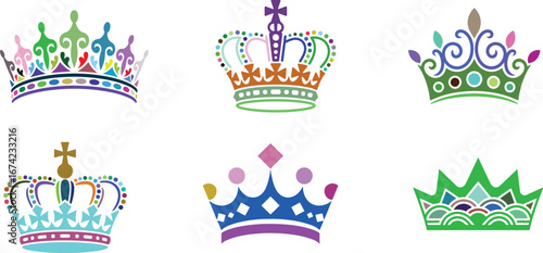 Colorful royal crowns regal monarchy