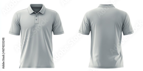 Light gray polo shirt, front and back views