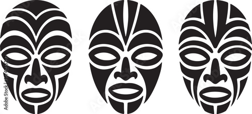 Tribal masks black white pattern cultural