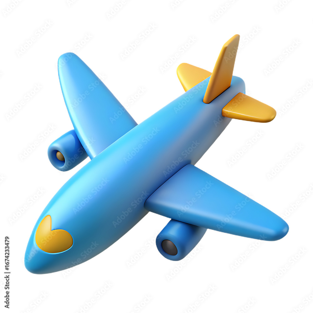 Fototapeta premium A charming blue and yellow airplane soars through the sky, isolated on transparent background, inviting viewers to embark on a journey of adventure and exploration