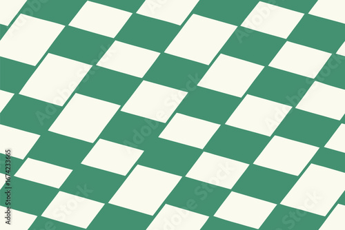Diagonal checkerboard pattern in cream deep green abstract geometric