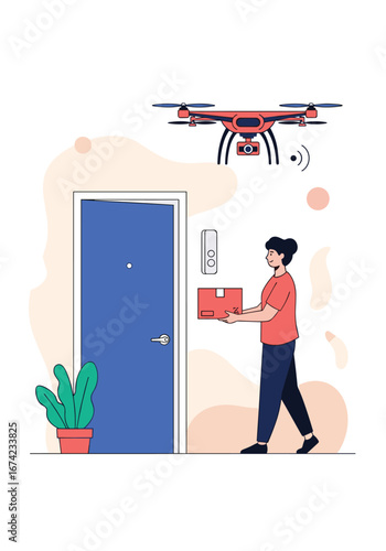 Drone delivery service revolutionizing last mile logistics with automated package handover to customer
