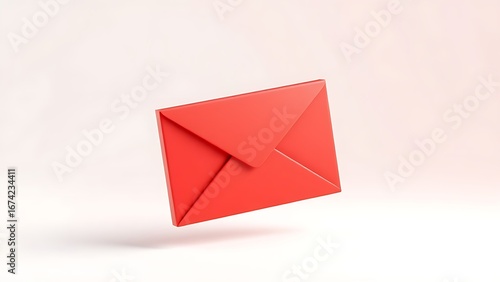 Stylized red envelope suspended in clean white space with subtle 3D depth and soft lighting.