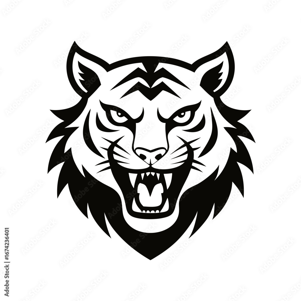 Fototapeta premium ferocious tiger head vector line art
