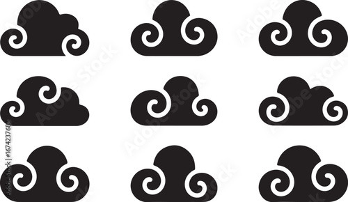 Stylized black clouds with swirling accents white