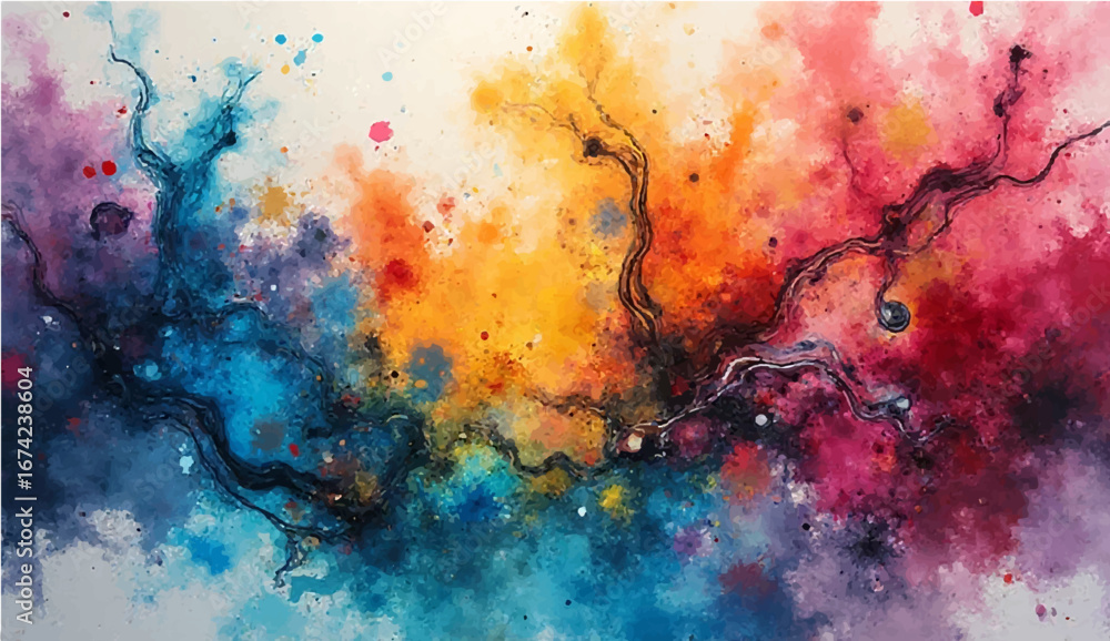 Fototapeta premium Abstract colorful watercolor background with artistic texture and vibrant paint design