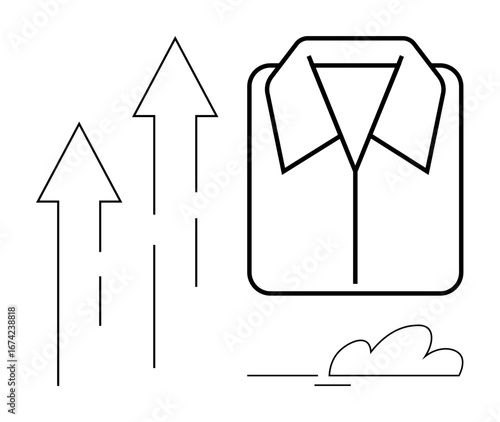 Crisp shirt with dynamic upward arrows and a small cloud evoke ideas of growth, professionalism, efficiency, and clean results. Ideal for business, career advancement, success, innovation, progress