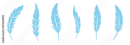 Feather icon set. Bird feather silhouette symbol. Plumelet collection isolated. Vector illustration.
