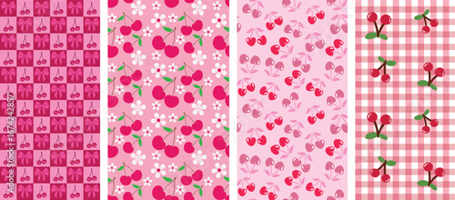 Cherry allover seamless pattern vector art, allover seamless pattern illustration. Cherry allover for kids were, Girls, Rotary print.