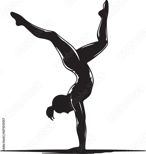 Silhouette of woman doing handstand pose

