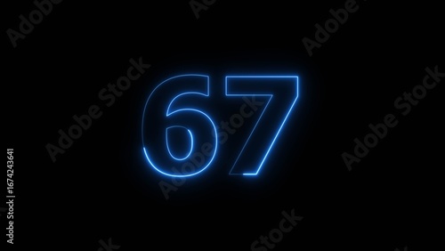 Neon business 67 number icon illustration background. Countdown number icon illustration.