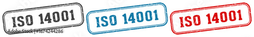 iso 14001 stamp. iso 14001 rectangular stamp set isolated on white background