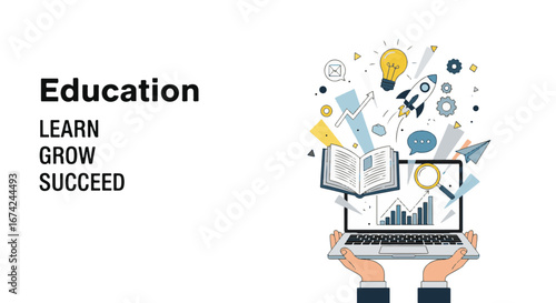Education Learn grow succeed vector illustration for education and personal development learning and growth concept