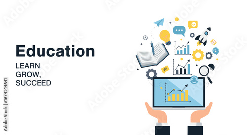 Education Learn grow succeed vector illustration for education and personal development learning and growth concept
