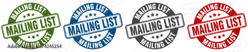 mailing list stamp. mailing list round stamp set isolated on white background