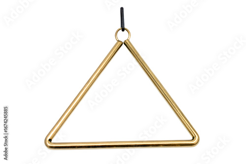 Golden triangle musical percussion instrument with a holder isolated with transparent background