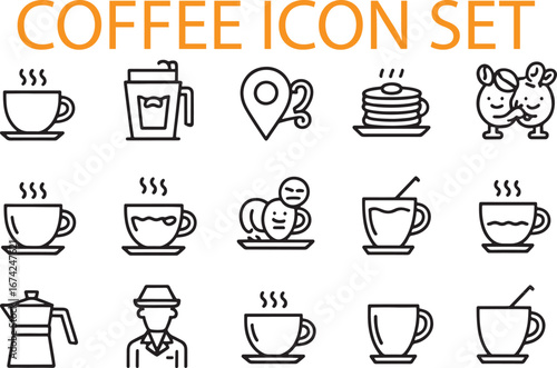 Coffee icons beverage drinks and food items steam