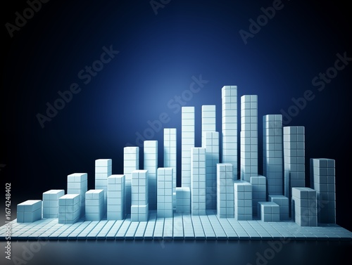 Abstract White Block City Skyline on Dark Blue Gradient Background