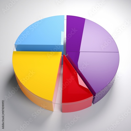 Vibrant 3D Pie Chart with Exploded Colorful Segments on White Background