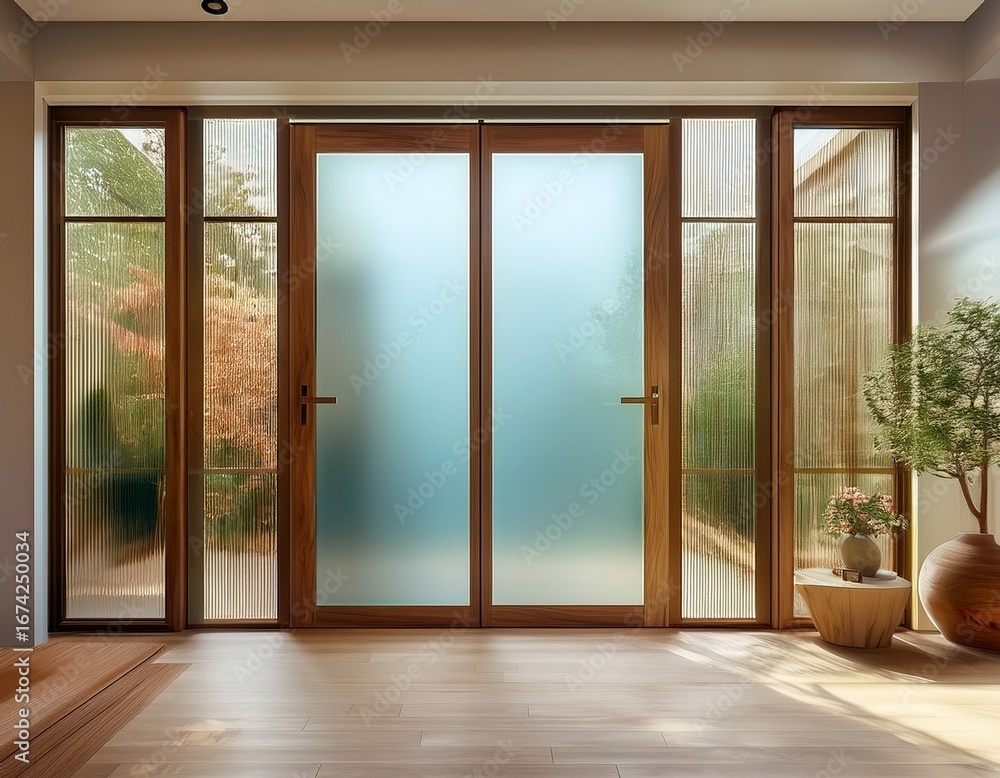 Fototapeta premium modern interior sliding barn door frosted glass room divider