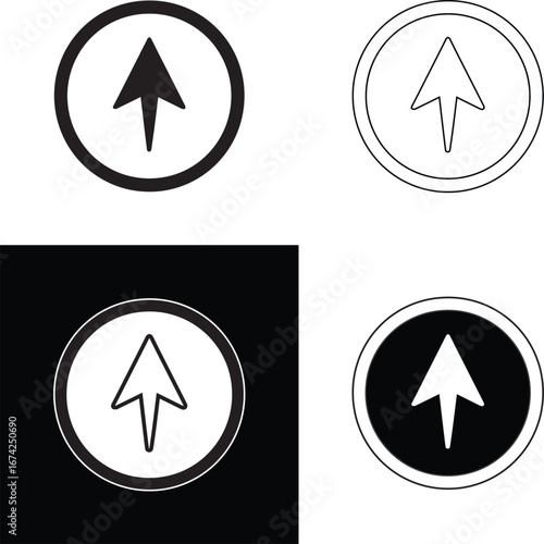 black circle with white upward arrow, growth direction symbol, navigation icon design for business, upward arrow graphic vector icon pack