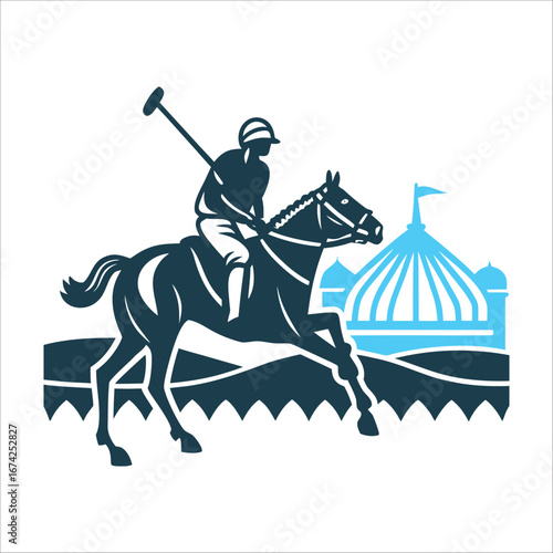Chovgan Polo Rider on Horse, Persia Style Chovgan Polo Persia Horse rider swinging a mallet at ground level