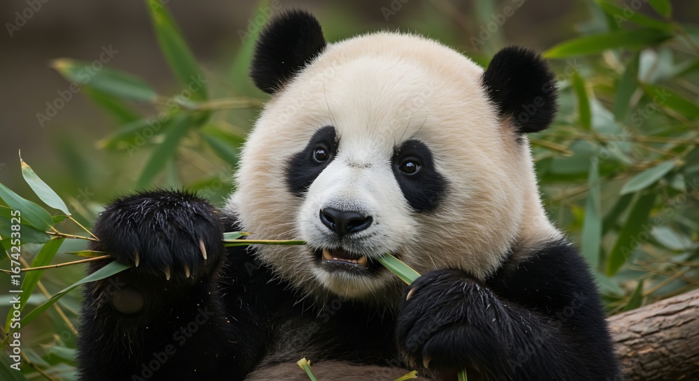Obraz premium Adorable Giant Panda Enjoying a Delicious Bamboo Meal