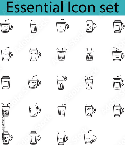 Drink cup and glass icons beverage