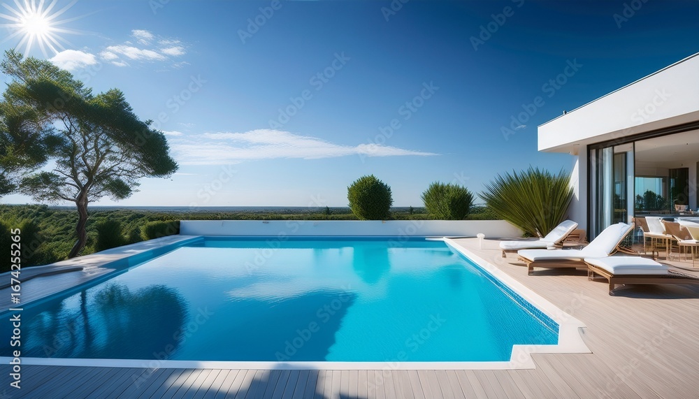 Fototapeta premium modern minimalist pool design with serene blue water and smooth white edges