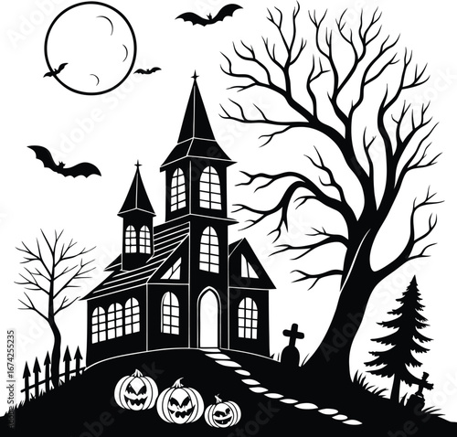 Halloween vector design, Horor house vector design, Ghost silhouette vector