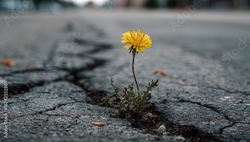 Fototapeta Naklejka Na Ścianę i Meble -  Single dandelion in cracked pavement