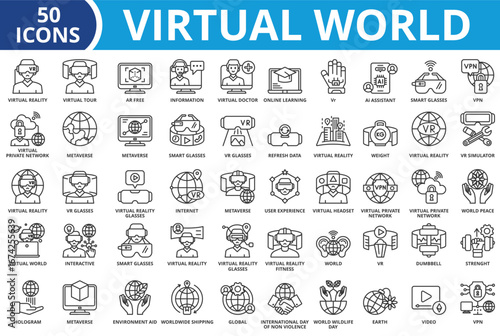 Virtual world icon set collection vector illustration