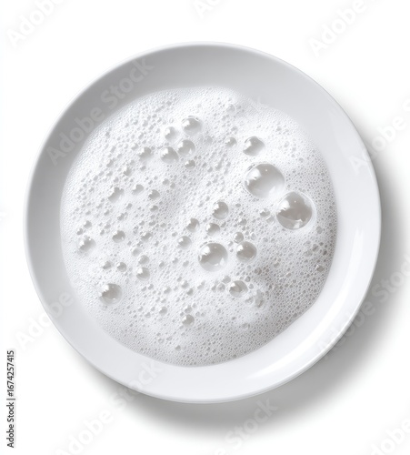 White dish with a thick layer of suds