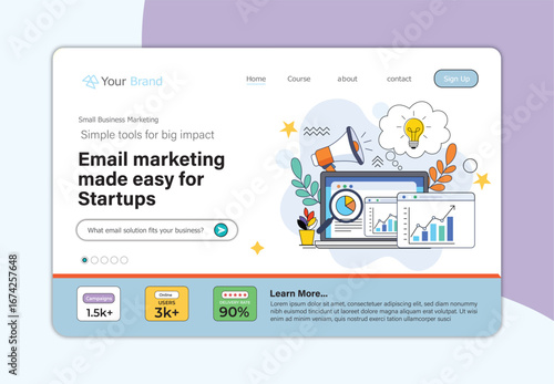 Web landing page template for email marketing services for startups and small businesses.