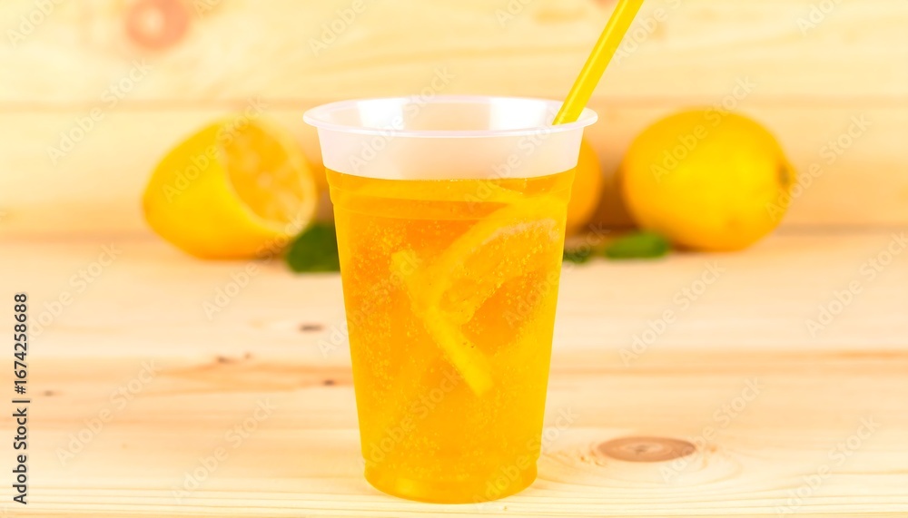 Fototapeta premium Iced citrus drink in plastic cup