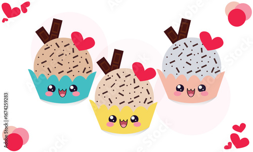 Cup Cake character with a smiling face, topped with colorful sprinkles.