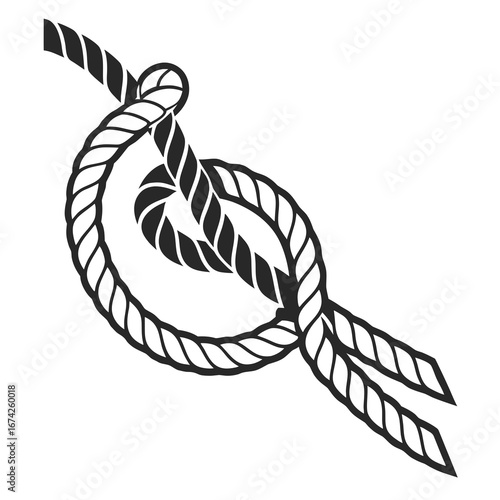 Detailed illustration of a nautical knot tied with thick rope on a white background