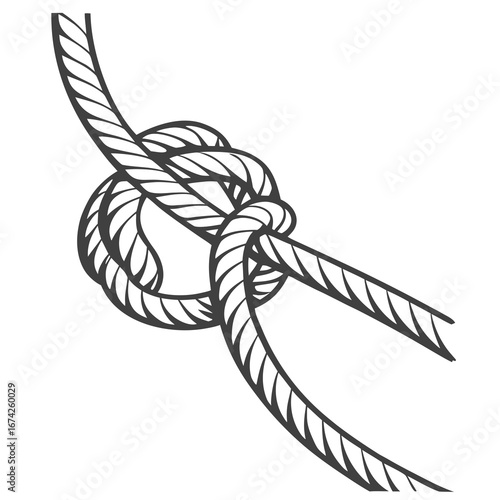 Detailed illustration of a secure knot tied with thick rope on a white background