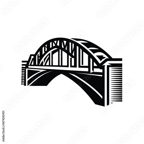 Elegant Black and White Illustration of an Arch Bridge