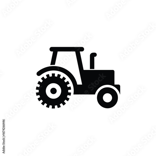 Isolated black farm tractor symbol. A clean vector graphic for agricultural themes, harvesting, and land cultivation concepts