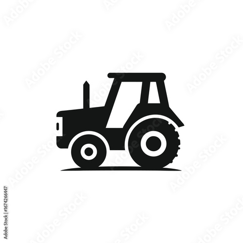Simple Tractor Icon Agriculture and Farming Concept - Black and White Silhouette