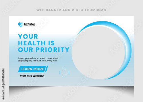 Healthcare or medical social media web banner template and youtube thumbnail template design. Medical healthcare web banner or video thumbnail template design layout.